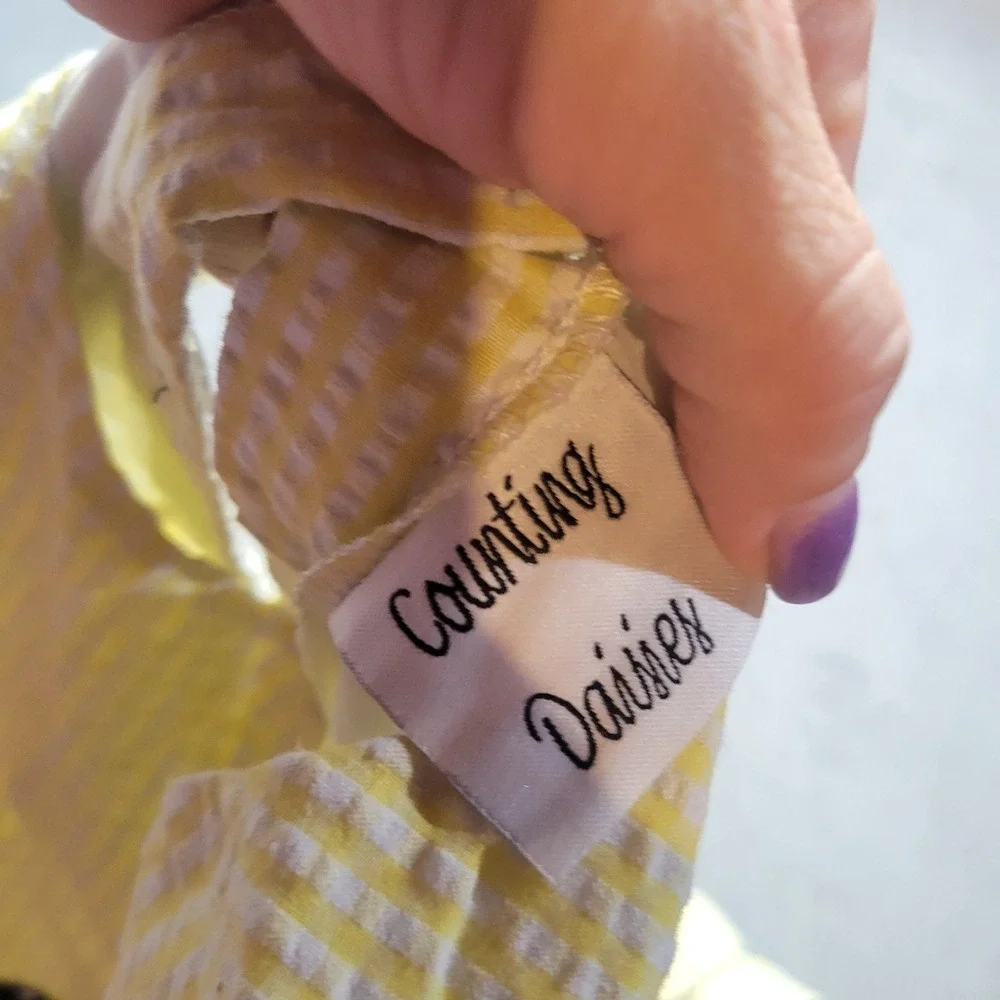 Counting Daisies Dress Girls 4T‎ Yellow Bee Seersucker Gingham Polka Dot S912142